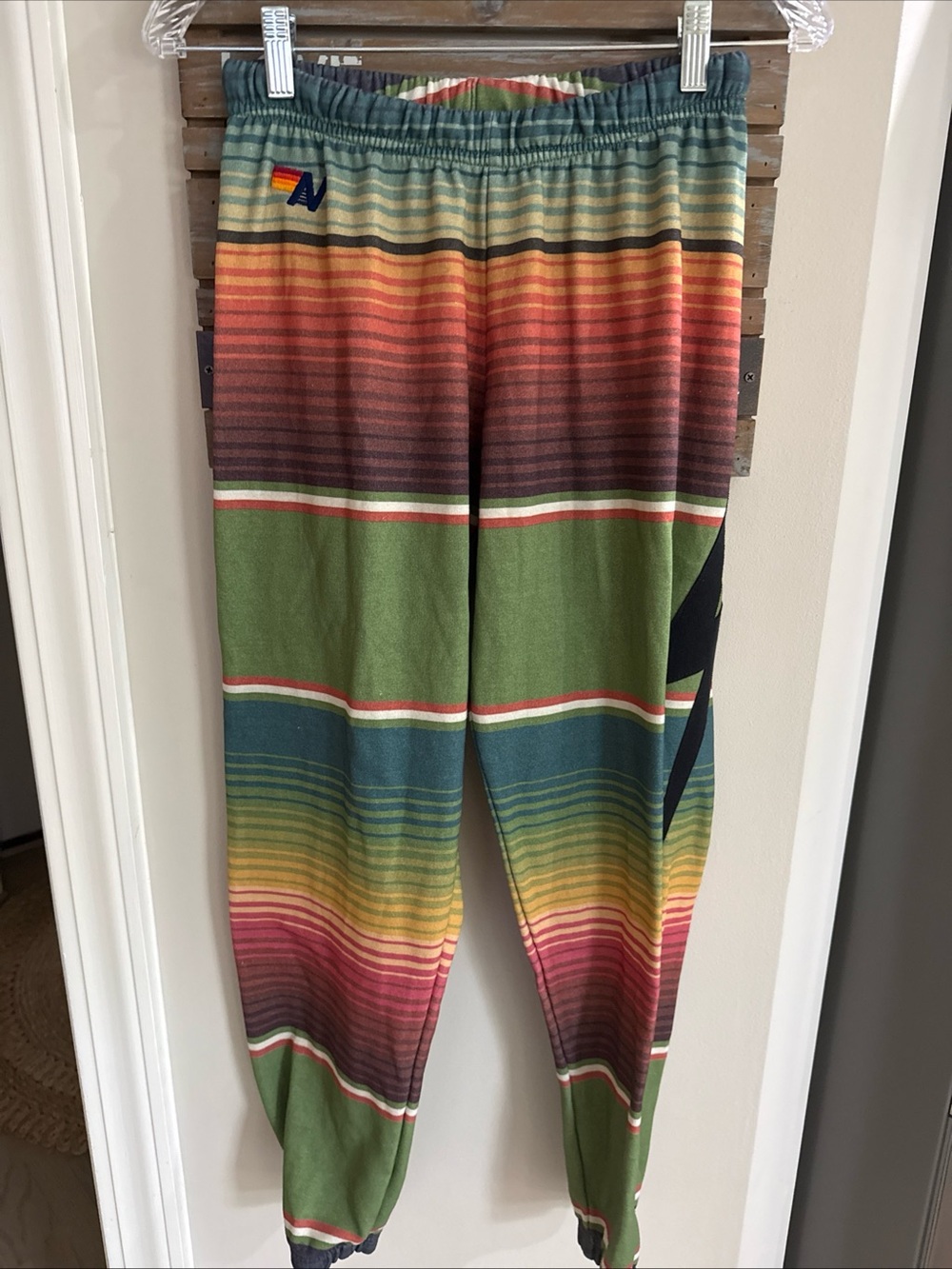 Aviator Nation Serape Bolt Stitch Sweatpants Rainbow Joggers Adult Small